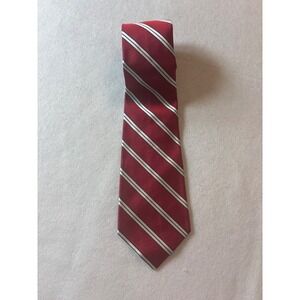 Faconnable Red & White Striped 100% Silk Tie